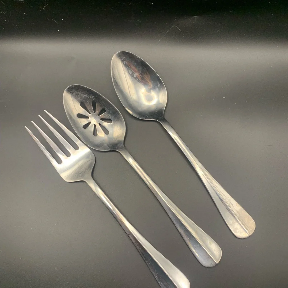 Vintage International Silver Stainless Flatware Serving Spoons & Fork Lot of 3